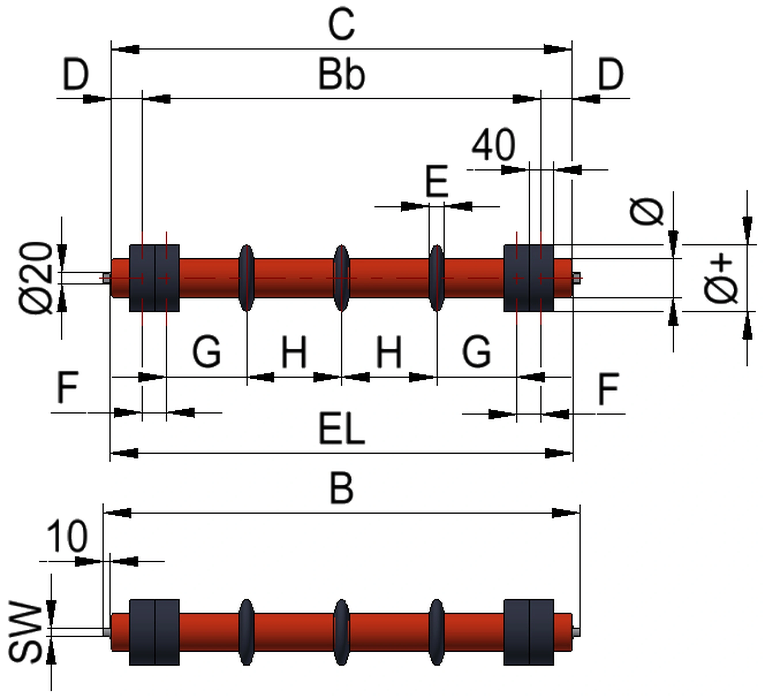 Rücklaufrollen Stahlmantel
